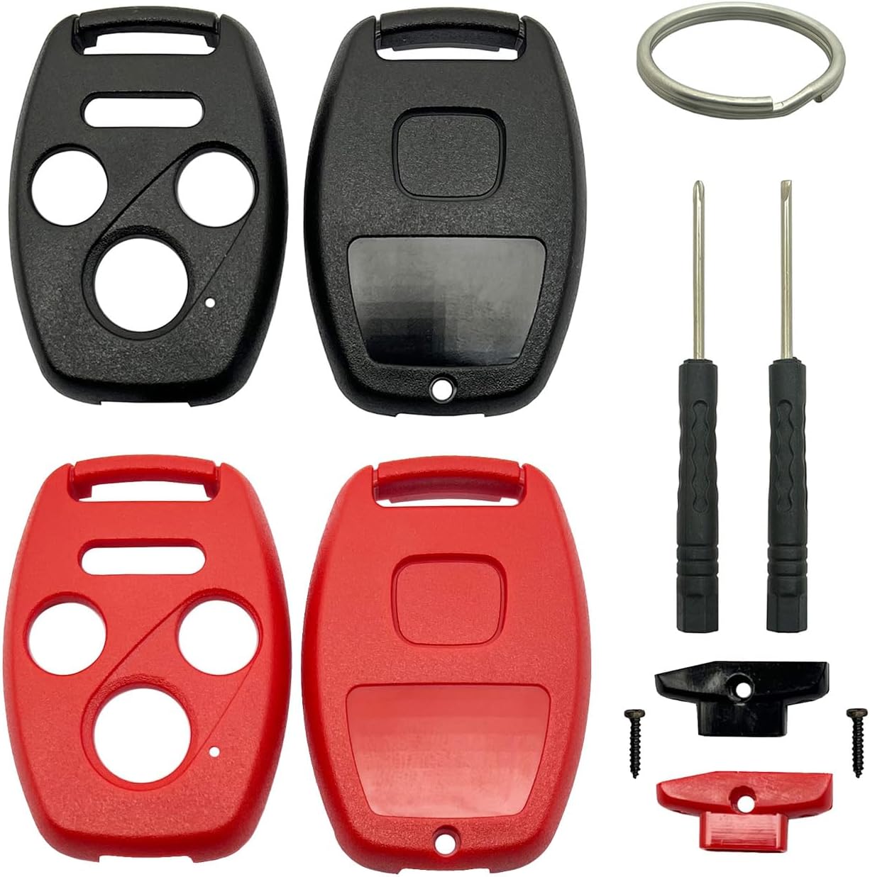 2 Pack Key Fob Shell Case Replacement Fits for Honda Accord 2003-2012 / Civic EX 2006-2013 / Pilot 2009-2015 / CR-V 2005-2006 4 Button Keyless Entry Car Remote Cover (Black + Red)