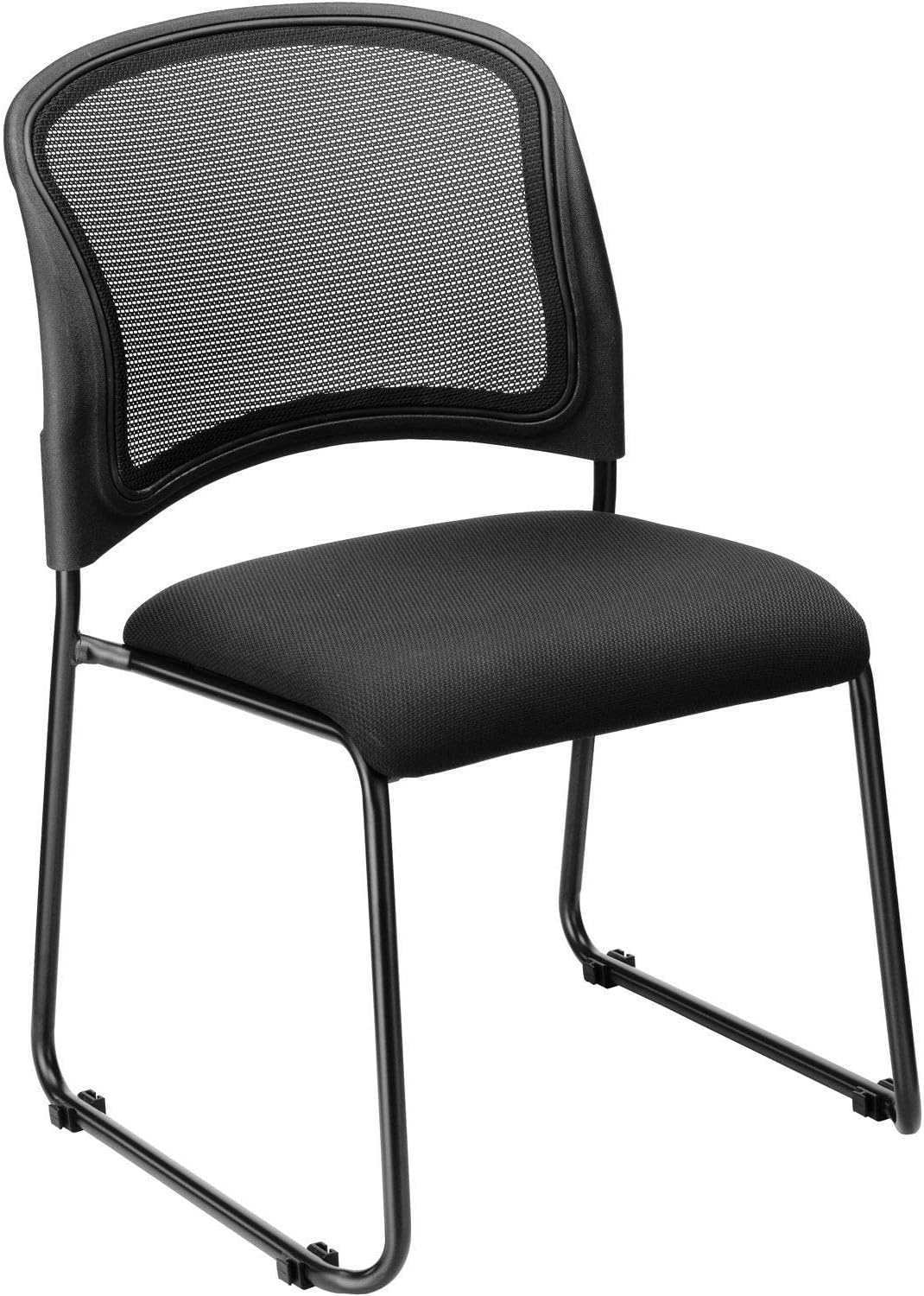 Global Industrial Mesh Stacking Chair, Fabric, Black, Armless, Mid Back, Lot of 4