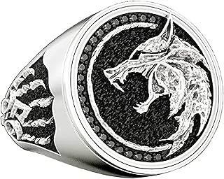 Vintageng Anéis Masculinos Nórdico Gótico Anel Fresco, Anel Pirata Aço Inoxidável Cabeça de Lobo Anel Garra de Lobo, Guerreiro Mágico Caçador em Relevo Banda Legal (_Tamanho: 09)