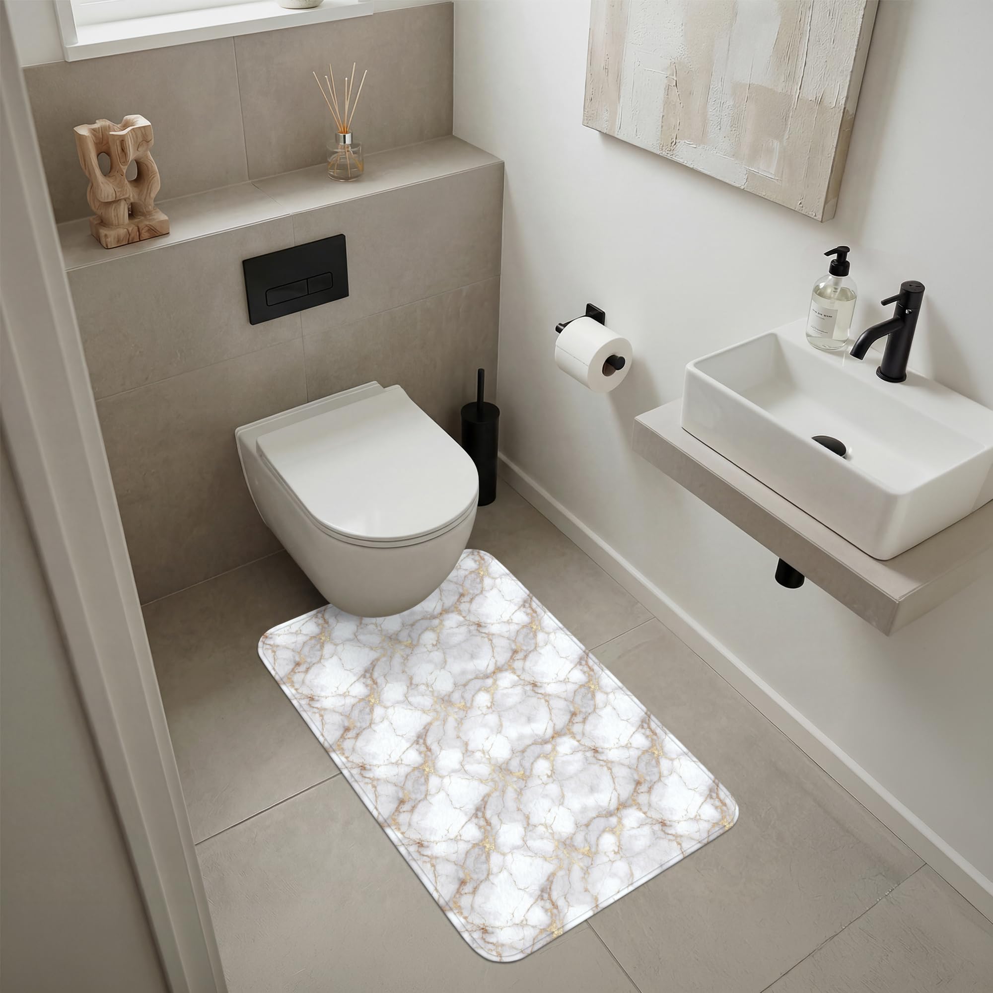 Alfombra De Baño Rectangular 60x90 cm Bathroom Bath Mat Lavable Tapete Antideslizante Alfombras Ducha Decoracion Alfombrilla Blanco - Oro - Mármol - Gris