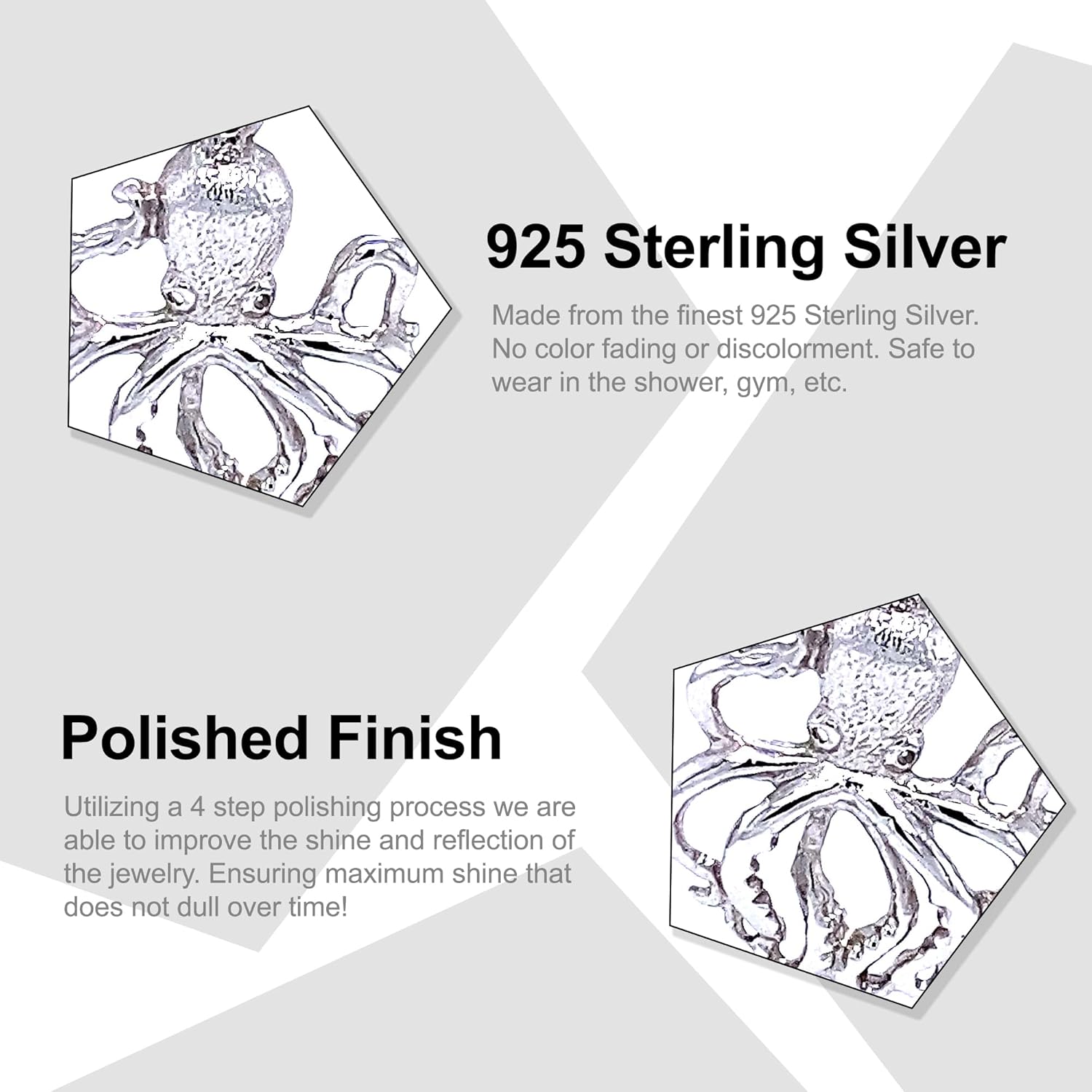 Charm America - Silver Octopus Pendant Necklace- 925 Sterling Silver- Silver Adjustable Necklace 16"-18" - Image 2