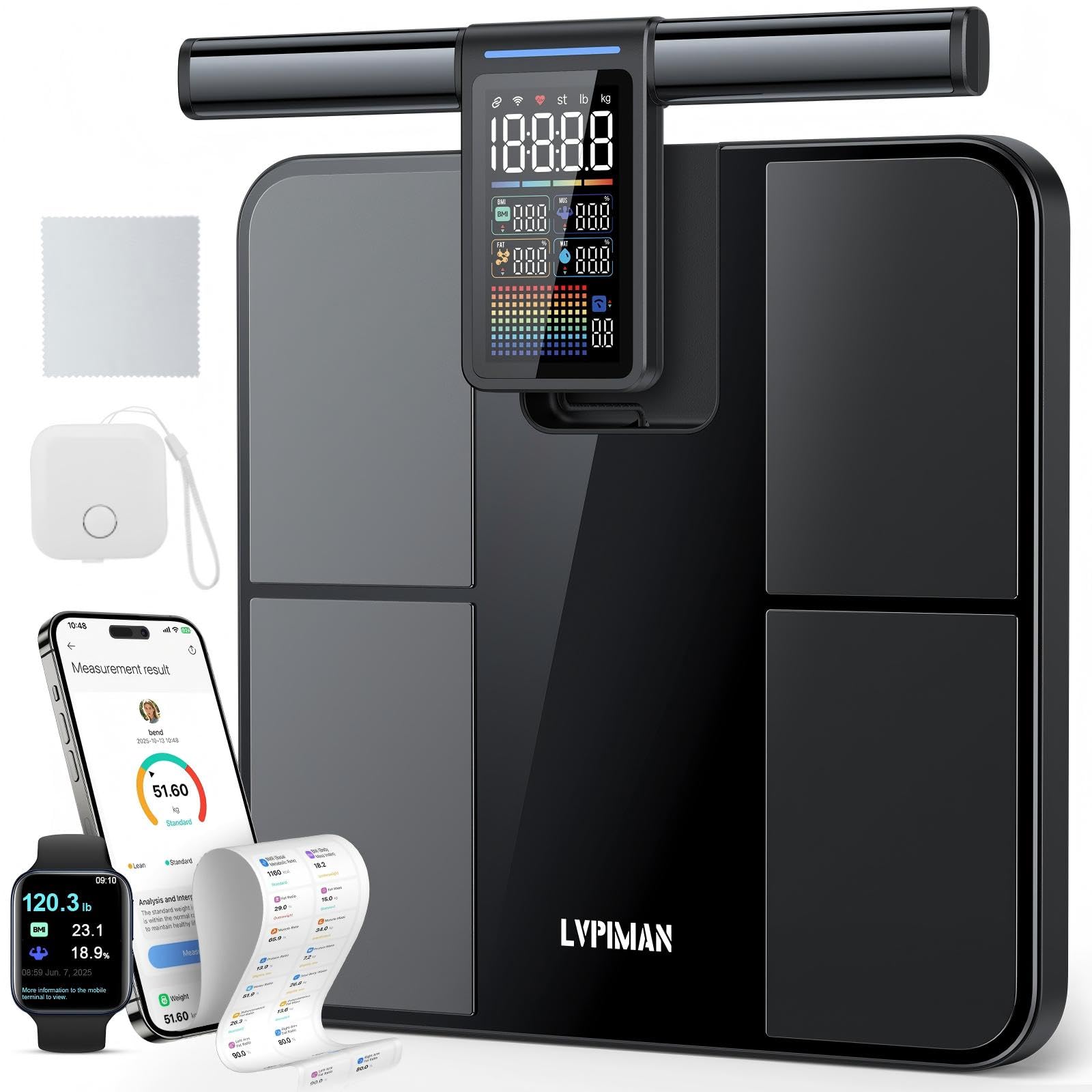 Smart Scale for Body Weight and Fat BMI Muscle Mass 57 Body Composition Measurement 8 Electrodes Digital Bathroom