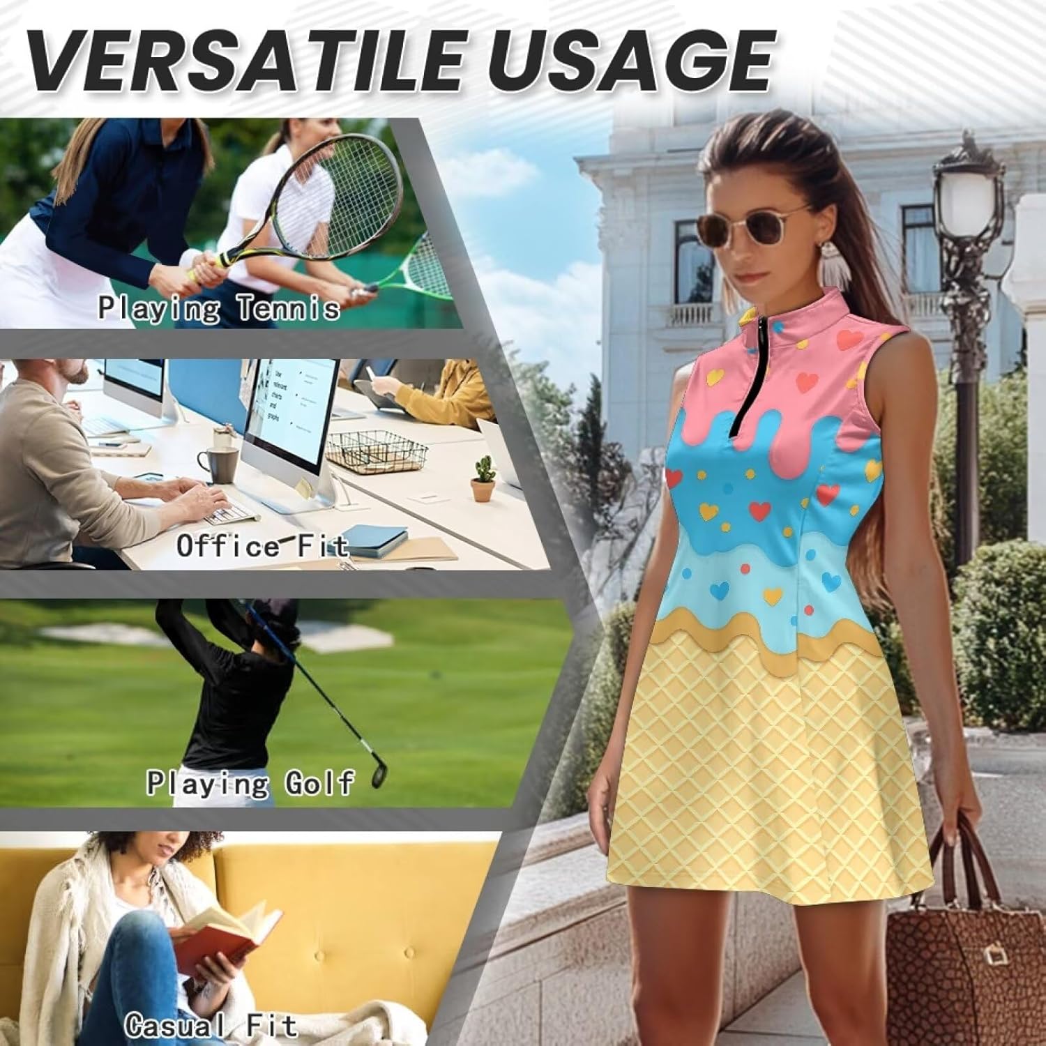 Women's Golf Dress with Shorts 2 Pieces Sleeveless Quarter Zip Tennis Dress Athletic Golf Outfits XS-2XL