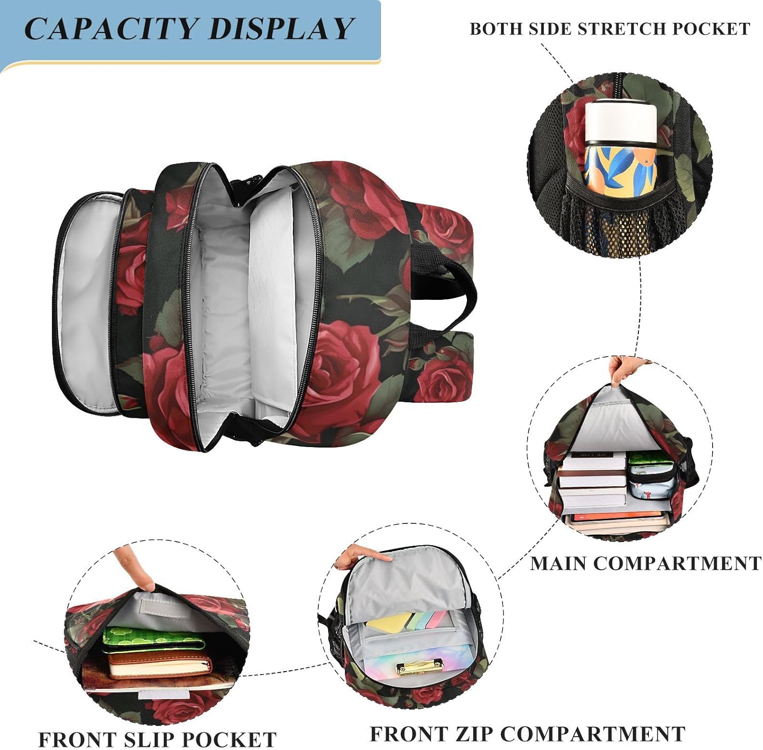 ALAZA Vintage Rose Flowers Floral Laptop Backpack Purse for Women Men Travel Bag Casual Daypack with Compartment & Multiple Pockets - Image 4