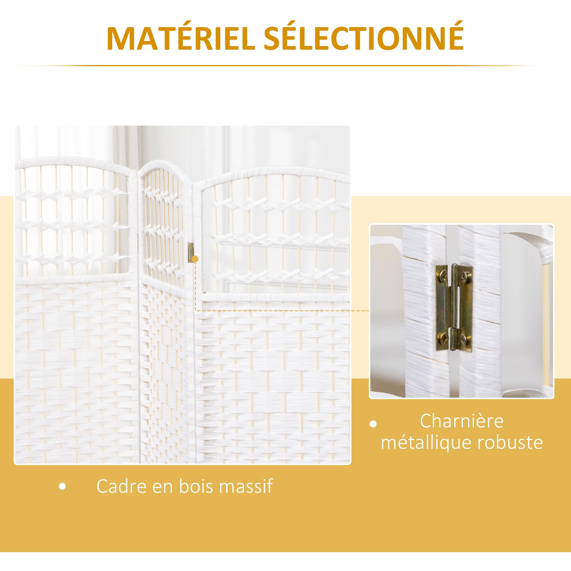 HOMCOM Paravent en Bois 120 x 170 cm séparateur de pièce Pliable 3 Panneaux cloison de séparation Chambre à Coucher Maison intérieur Blanc