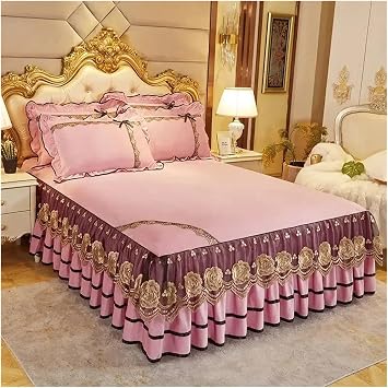 Bedspread On The Bed Wedding Bed Sheet Lace Bed Cover Blanket Fabric King Queen Size Bed Skirt Velvet with Pillowcases for Bedrooms, HotelsJade,3pcs 160x200cm