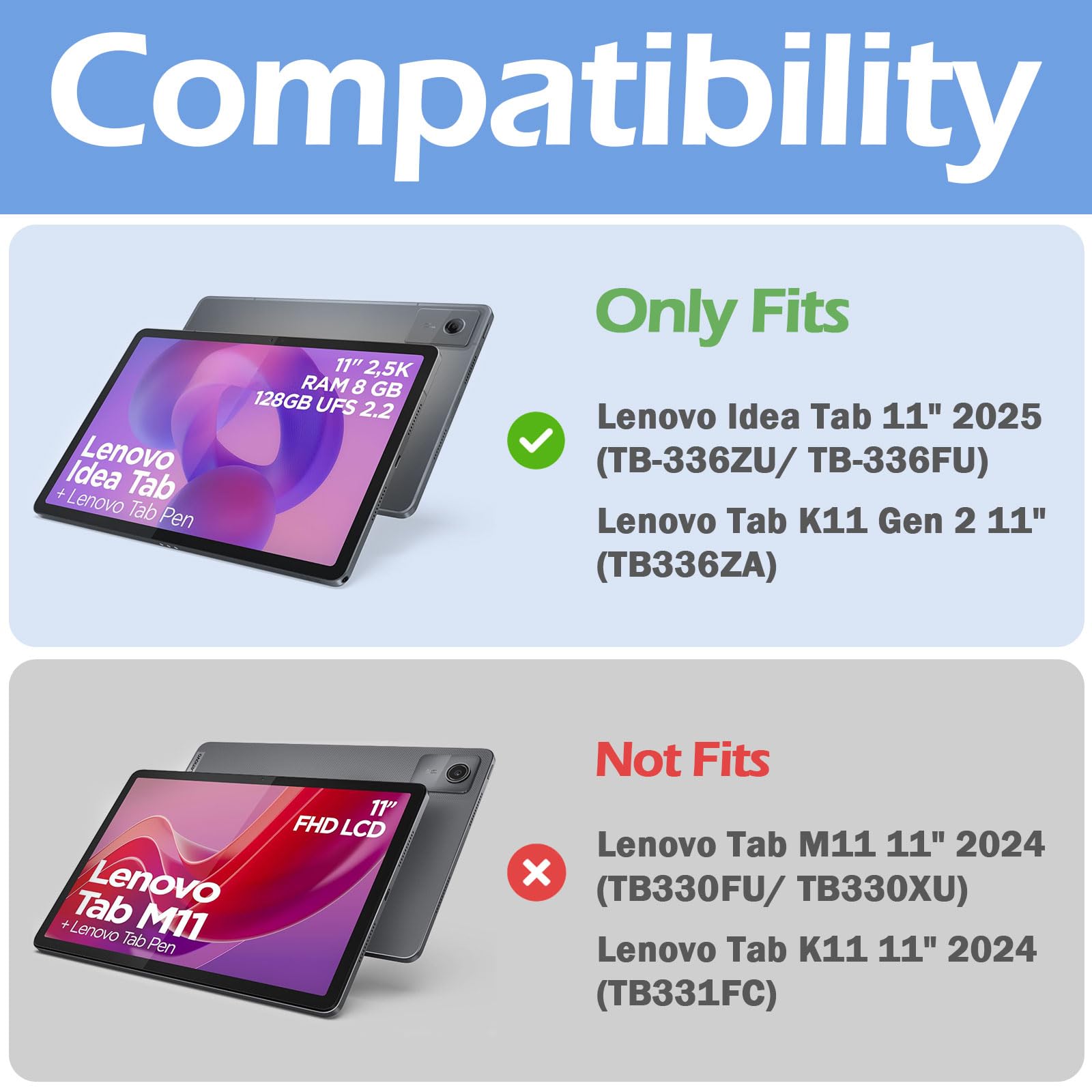 ProCase Funda para Lenovo Idea Tab 11" 2025 TB-336ZU/TB-336FU, Funda Folio con Soporte para Lápiz, Funda Protectora de TPU Suave -Negro - 2