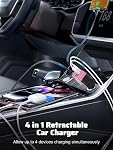 Retractable Car Charger with Retractable Cables (31.5 inch), 4 in 1 Super Fast Car Phone Charger, 2 USB Ports Car Charger Adapter, Compatible with iPhone 15 14 13 12 11 Pro Max, iPad, Pixel