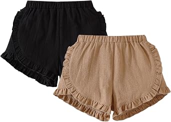 SOBOWO Toddler Girls Ruffle Shorts 2 Pack 100% Cotton Pull On Casual Shorts for Preschool Daytime Play Summer Outfits 18M-5T