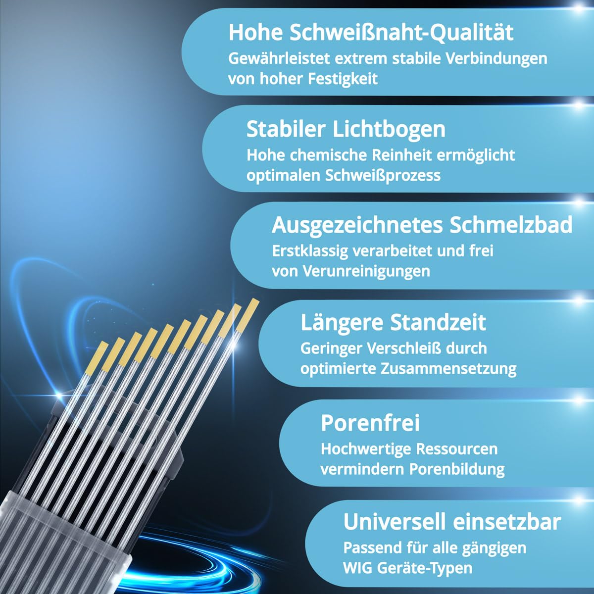 STAHLWERK Wolframelektroden WIG Ø 2,4 x 175 mm – WL15 Gold – 10 Stück, Schweißelektroden, langlebig, stabil und belastbar, für Stahl, Edelstahl, Alu, Kupfer, universell für alle gängigen WIG-Geräte
