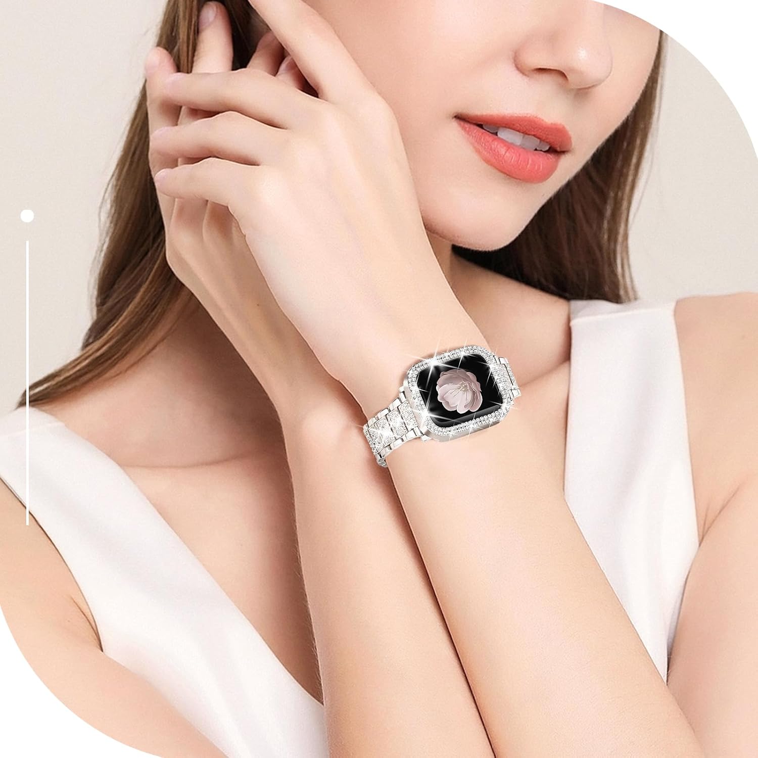 Bling Watch Bands with Bling Case for Women Compatible with Apple Watch Band 40mm Elegant Dressy Jewelry Replacement Metal Link Wristband Protector Cover for iWatch Series 6/5/4/SE Starlight - Image 4