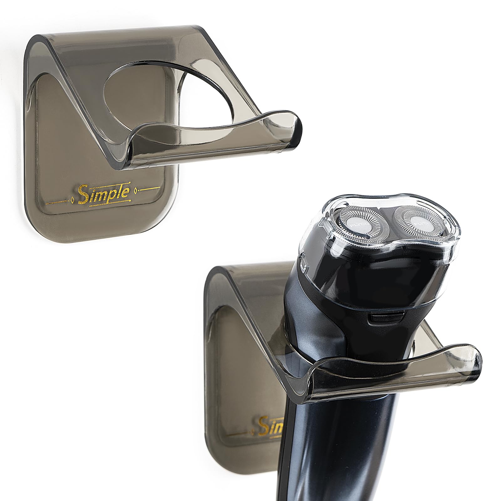Linkidea 2 Pack Electric Razor Holder Wall Mount, Self Adhesive Razor Hanger, Plastic Utility Storage Electric Shaver Bathroom Shower Storage, Compatible with Philips Norelco Shaver 2400 (Black)