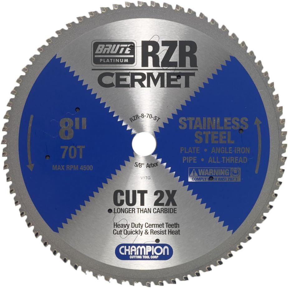 Champion Cutting Tool Corp Circular Saw Blade 8", 70T (RZR-8-70-ST)-Cut Stainless