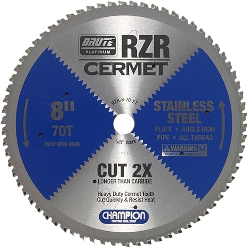 Champion Cutting Tool Corp Circular Saw Blade 8", 70T (RZR-8-70-ST)-Cut Stainless