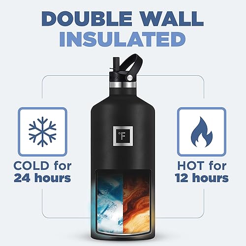 Miniatura 4 de IRON FLASK - Botella de agua deportiva de 64 onzas líquidas, 3 tapas (tapa de pajilla), a prueba de fugas, acero inoxidable aislado al vacío, se