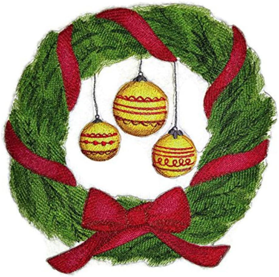 BeyondVision Custom Festival Christmas Wreath and Ornaments in Watercolor Embroidered Iron on/Sew Patch [7.67" *7.82"] [Made in USA]