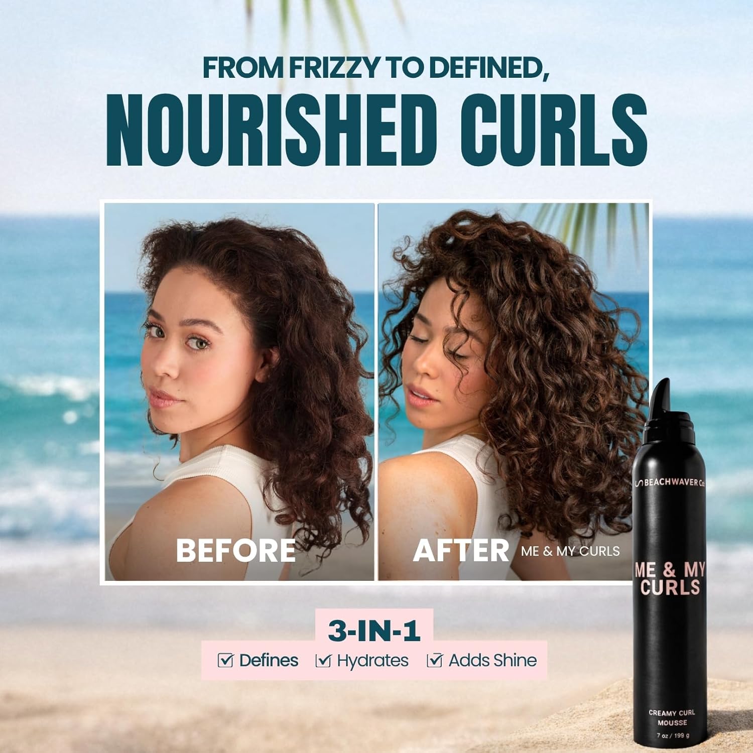 The Beachwaver Co. Me & My Curls Creamy Curl Mousse - Full Size (7 Oz) | Lightweight, Creamy Vegan Mousse For Curls, Coils, and Waves - Defines Natural Texture and Enhances Shine | Bondi Beach Day