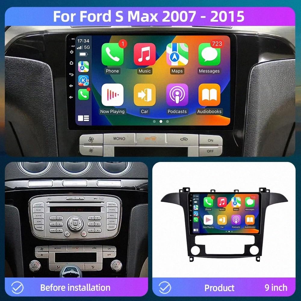 Car Radio Autoradio per Ford S Max S-MAX 2007-2015 Bluetooth, Ips Touchscreen Radio con Siri/Vocale/Gps Navigazione/Musica Online/Mirror Link, Telecamera di, 8 Nucleo 6G+128G