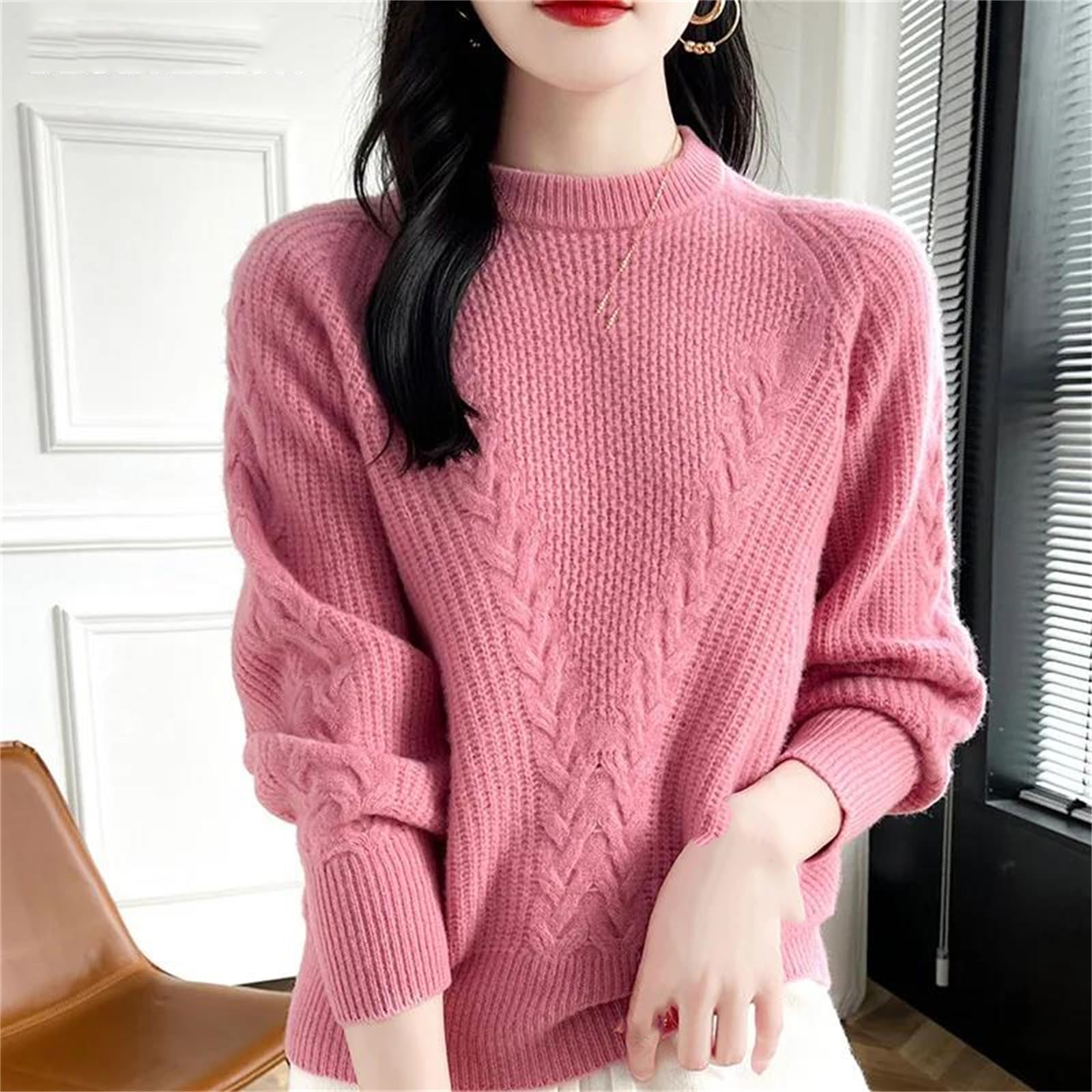 Damen Herbst Winter O-Ausschnitt Kaschmir Pullover Wolle Strickpullover Lose Pullover