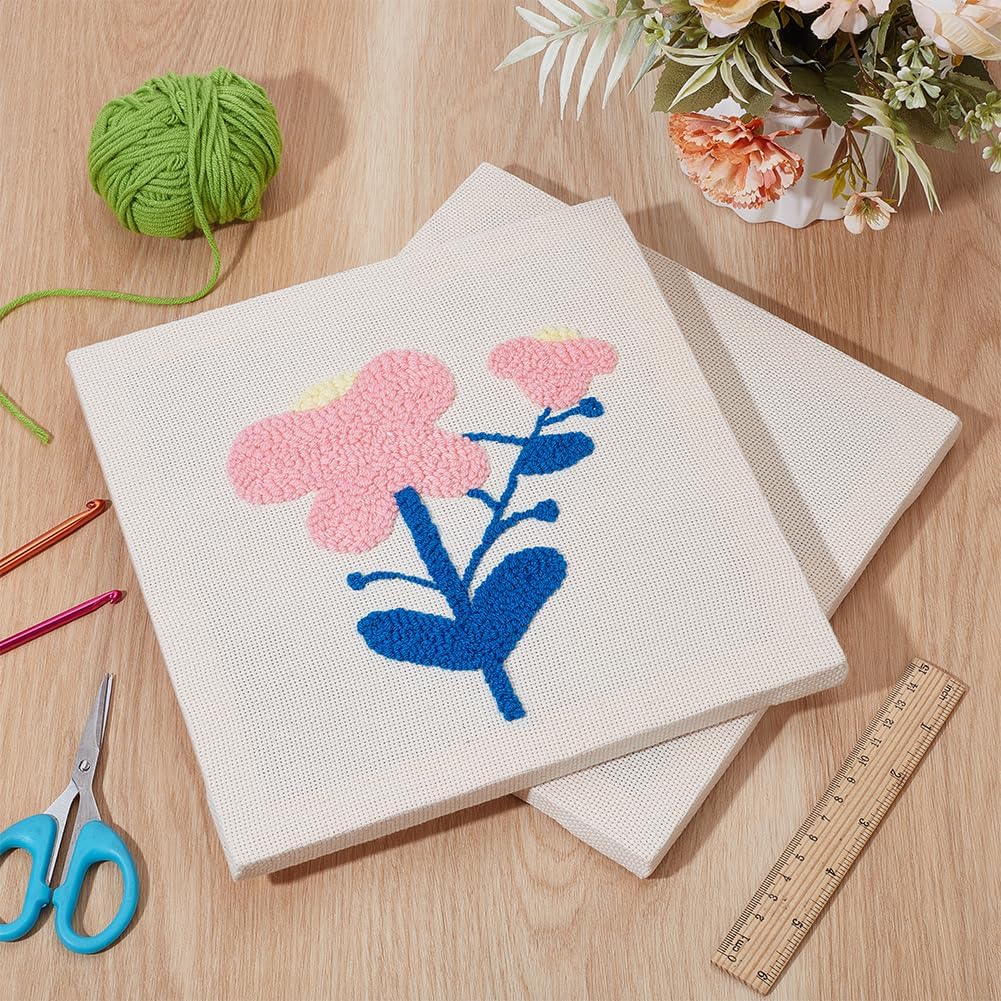 OLYCRAFT 2Pcs Punch Needle Frame 9.8x9.8x0.7 Inch Rug Hooking Frame Wooden Frame Covered with Cotton Cloth Punch Fabric Frame Tufting Frame Woolen Frame for DIY Craft Decoration