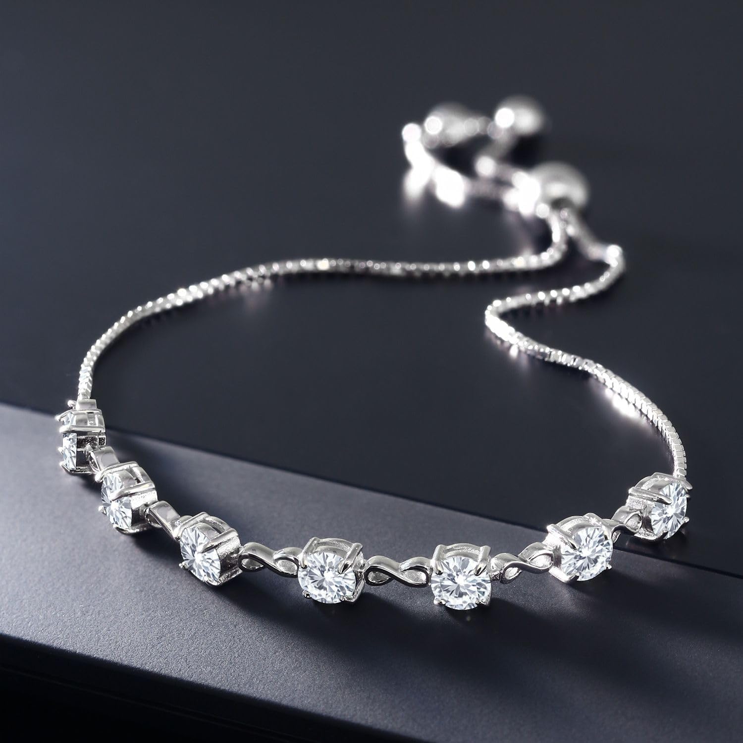 Gem Stone King 4.5MM Round Gemstone Birthstone Infinity Tennis Bracelet for Women in 925 Sterling Silver | Adjustable Bolo Bracelet For Women | Easy-On Easy-Off | Fine Jewelry for Her Mom Wife