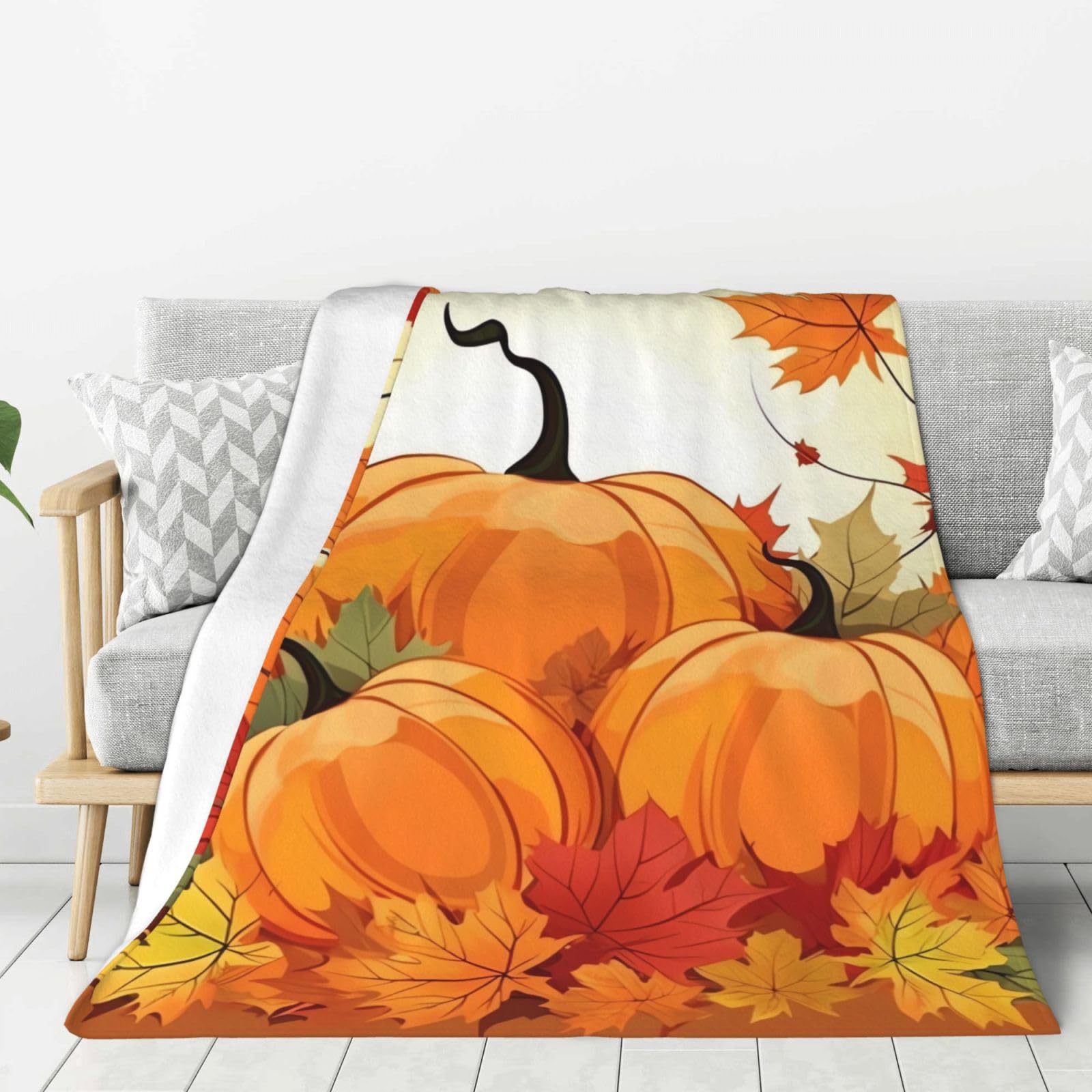 Autumn Pumpkin Maple Leaves Throw Blanket Plush Flannel Fleece Blanket, Soft Lightweight Cozy Blankets 40"X30" for Bed Couch Sofa Travel