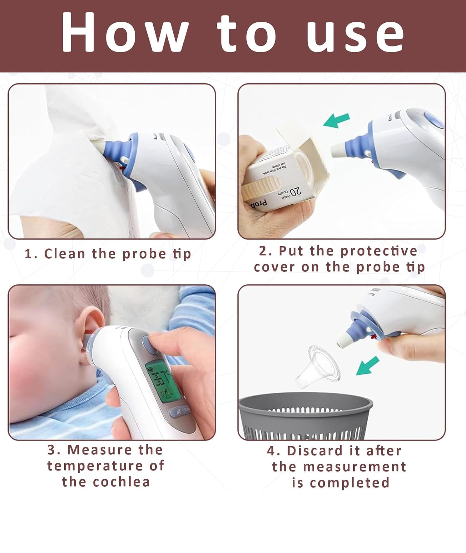Disposable Ear Thermometer Covers, Hygienic Probe Covers for Accurate Temperature Measurement, Compatible with Various Ear Thermometers, Ideal for Home and Clinic Use (100) - Image 3 thumbnail