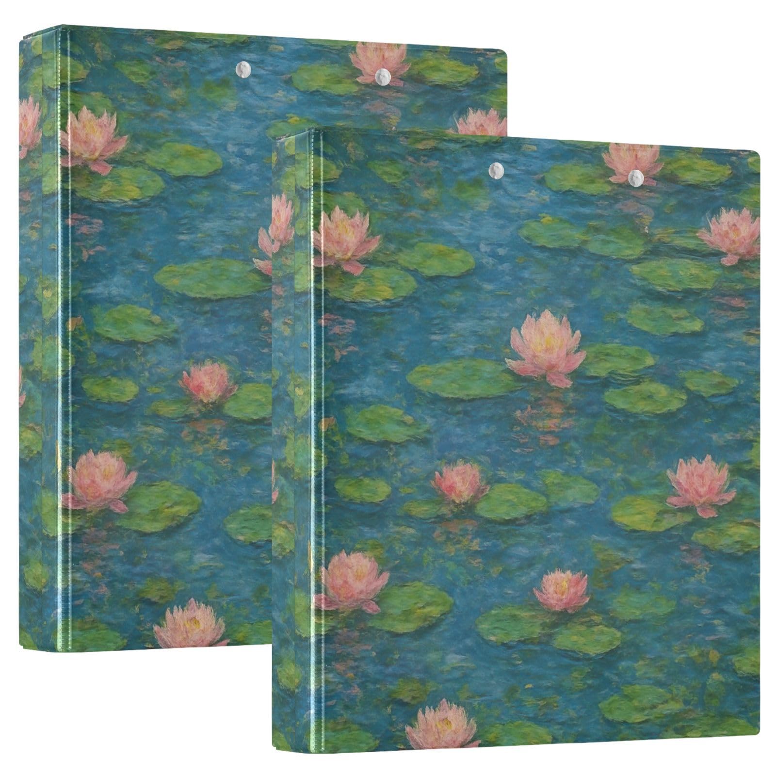 Carpeta de 3 anillos, carpeta de anillos en D de lirios azul y verde, paquete de 2 | Con portapapeles y bolsillos, para escuela, universidad, oficina