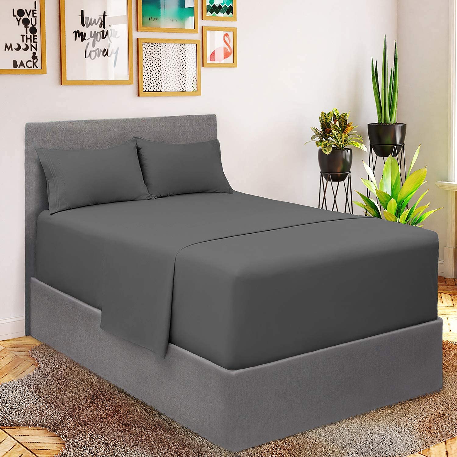 Mellanni Bed Sheet Set King Size (Gray) and King Size Pillow - Pack