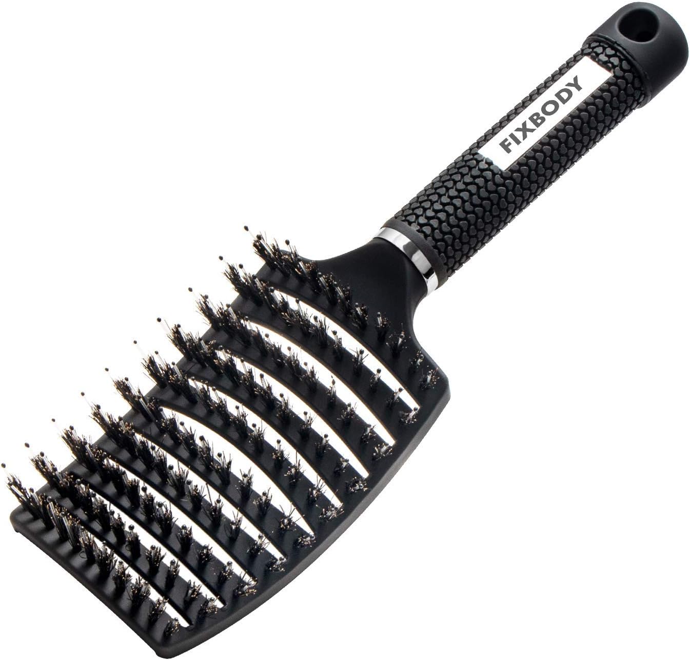FIXBODY Boar Bristle Hair Brush - Curved & Vented & Oversize Design Detangling Hair Brush for Women Long, Thick, Curly and Tangled Hair Blow Drying Brush (Black)
