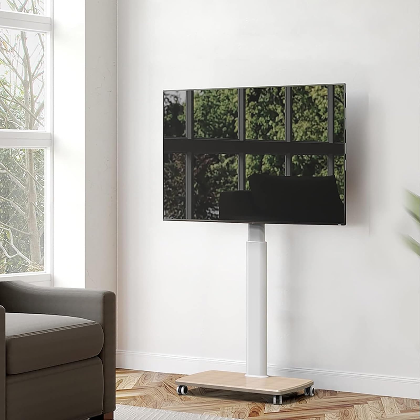 Supporto TV mobile con ruote - Supporto da pavimento per TV LCD, altezza regolabile con base portaoggetti, per TV da 37 a 75 pollici, spaziatura dei fori di supporto inferiore a 600 x