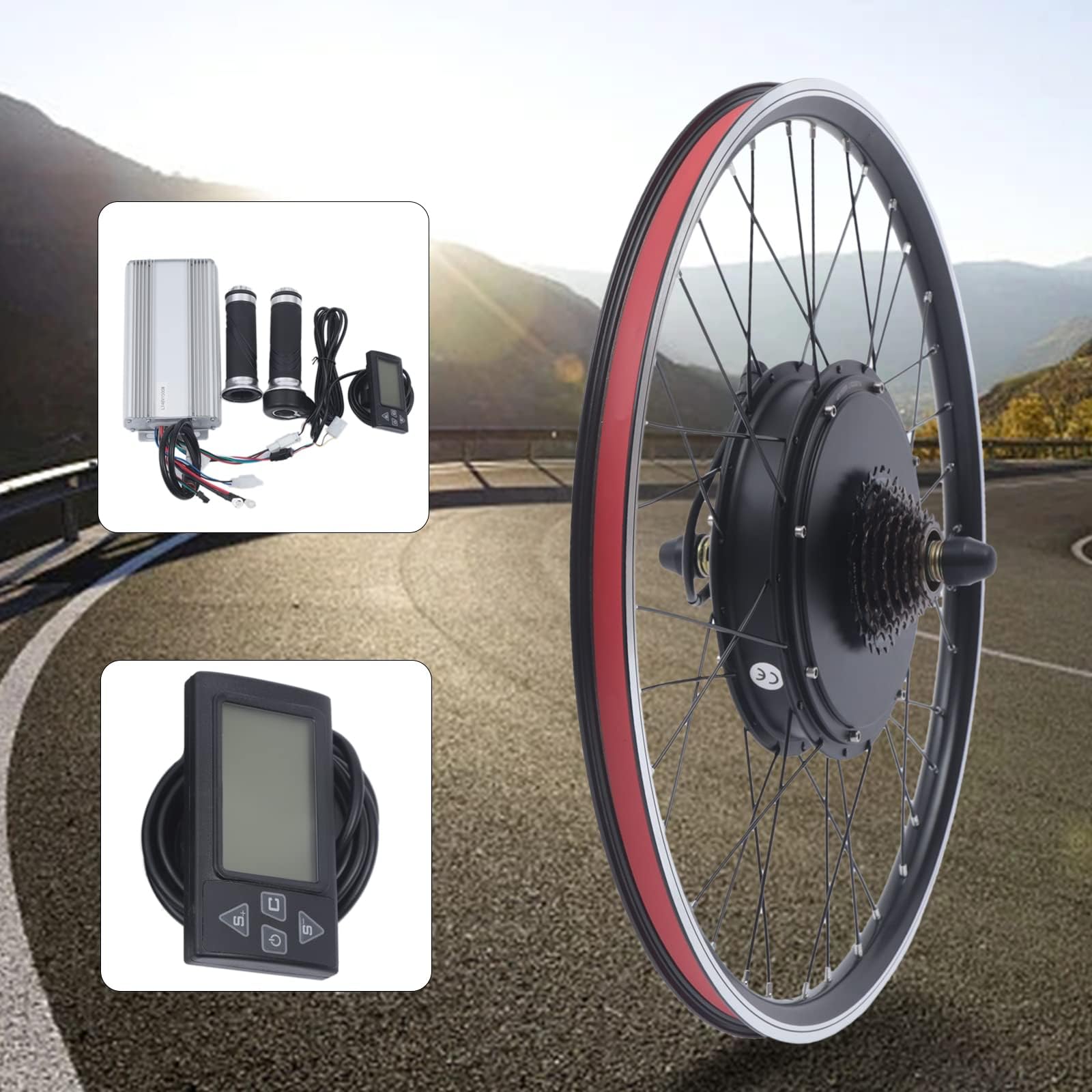 E Bike Kit 26 Zoll 48V 1500W Ebike Kit Hinterrad mit LCD Display | E Bike Umbausatz, Pedal Assist Sensor, 7-Gang Schwungrad, Bremshebel, Controller-Tasche, für 26 Zoll Fahrräder