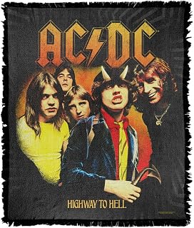 LOGOVISION ACDC Blanket, 50"x60" Highway to Hell Woven Tapestry Cotton Blend Fringed Throw Blanket