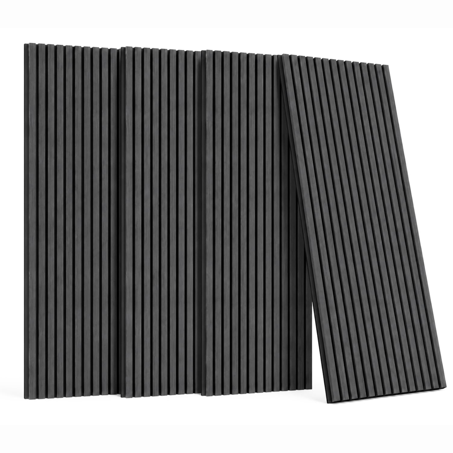 Paluplus Set 4 Pannelli Fonoassorbenti con Doghe Effetto Legno, Misura 120x60 cm - 2,88 ㎡, Pannello 3D Spessore da 2,1 cm, Rivestimento Acustico Decorativo per Pareti e Soffitti -4544M -22 (Nero)