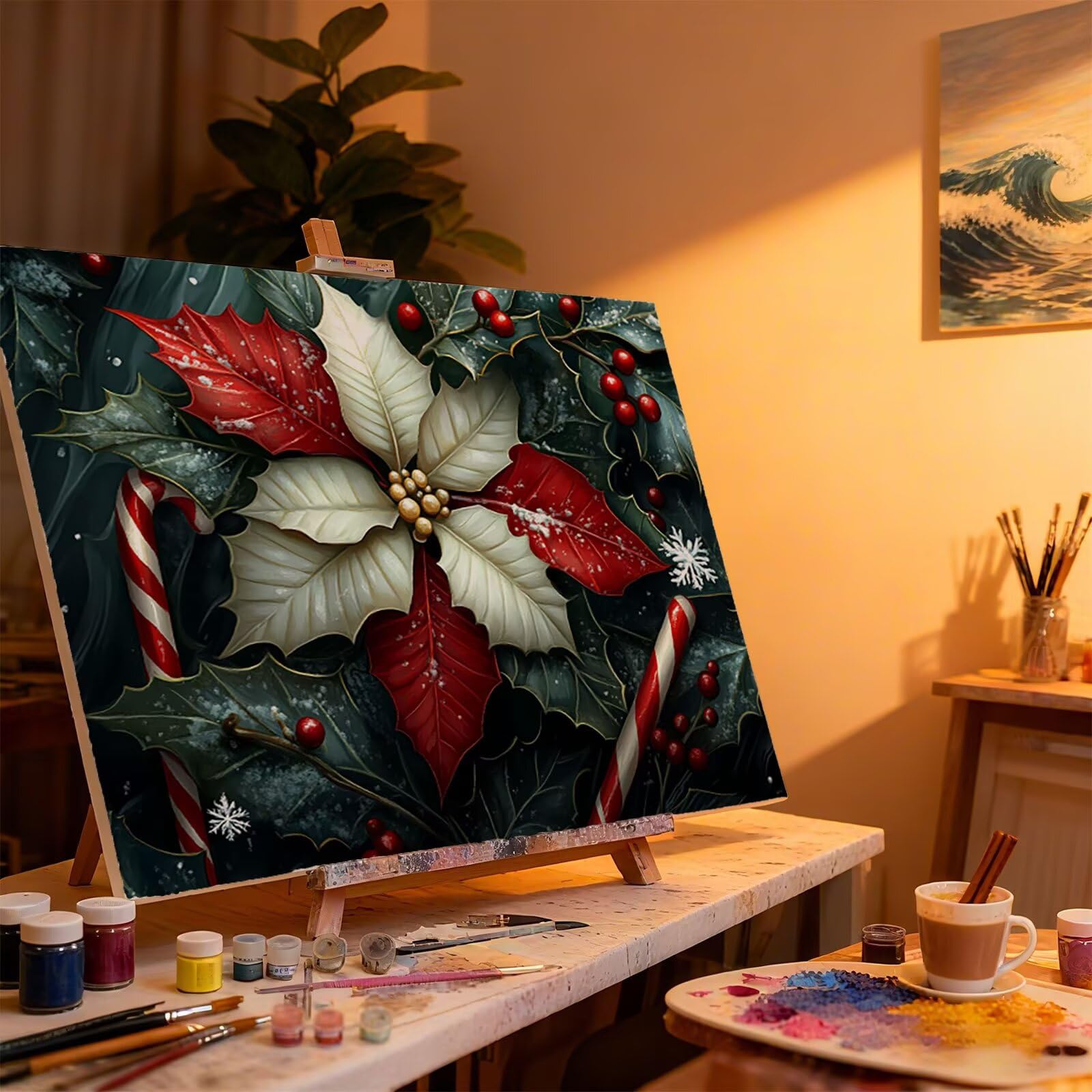 Malowanie według numerów dla dorosłych Boże Narodzenie Malowanie według numerów Kwiat Paint by Numbers Adult z pędzlami Zestaw do malowania z liczbami DIY Dorosły, na Halloween Dekoracje świąteczne