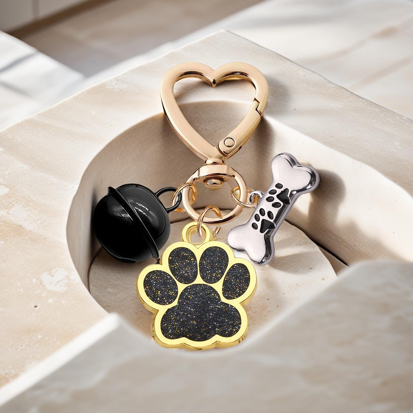 Cute Paw Prints Charm Bell Keychain Pet Key Ring Decor Purse Charms for Handbags Bag Car Keys - Image 2