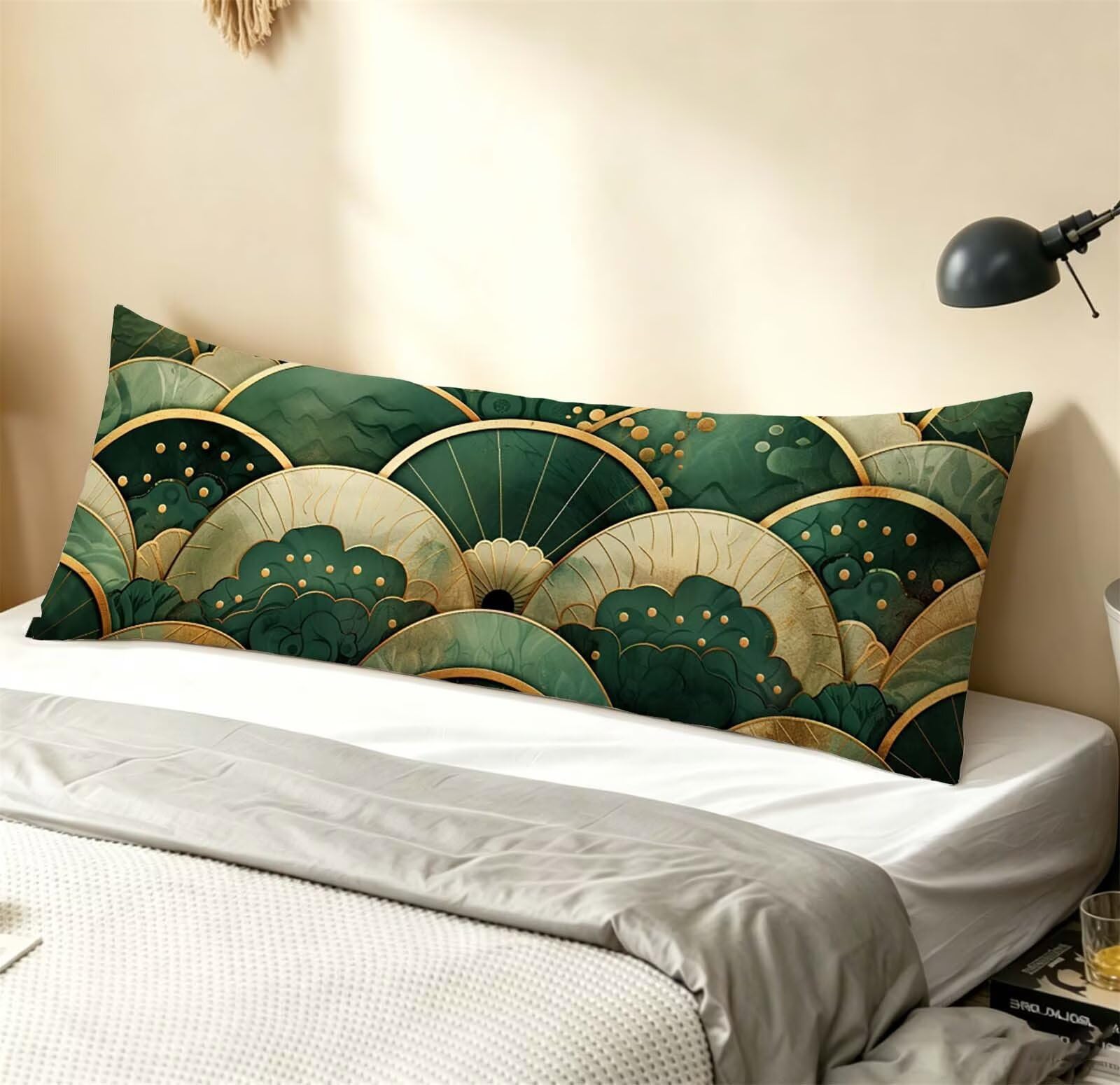 Verde-3 Federe Cuscino Letto 55x160 cm, Grande Cuscini per Divano Velluto, | Doppia Faccia Stampa, Abstract-2 Fodera per Cuscino Decorativa, con Cerniera, Cuscino per Dormire Sul Fianco j-360