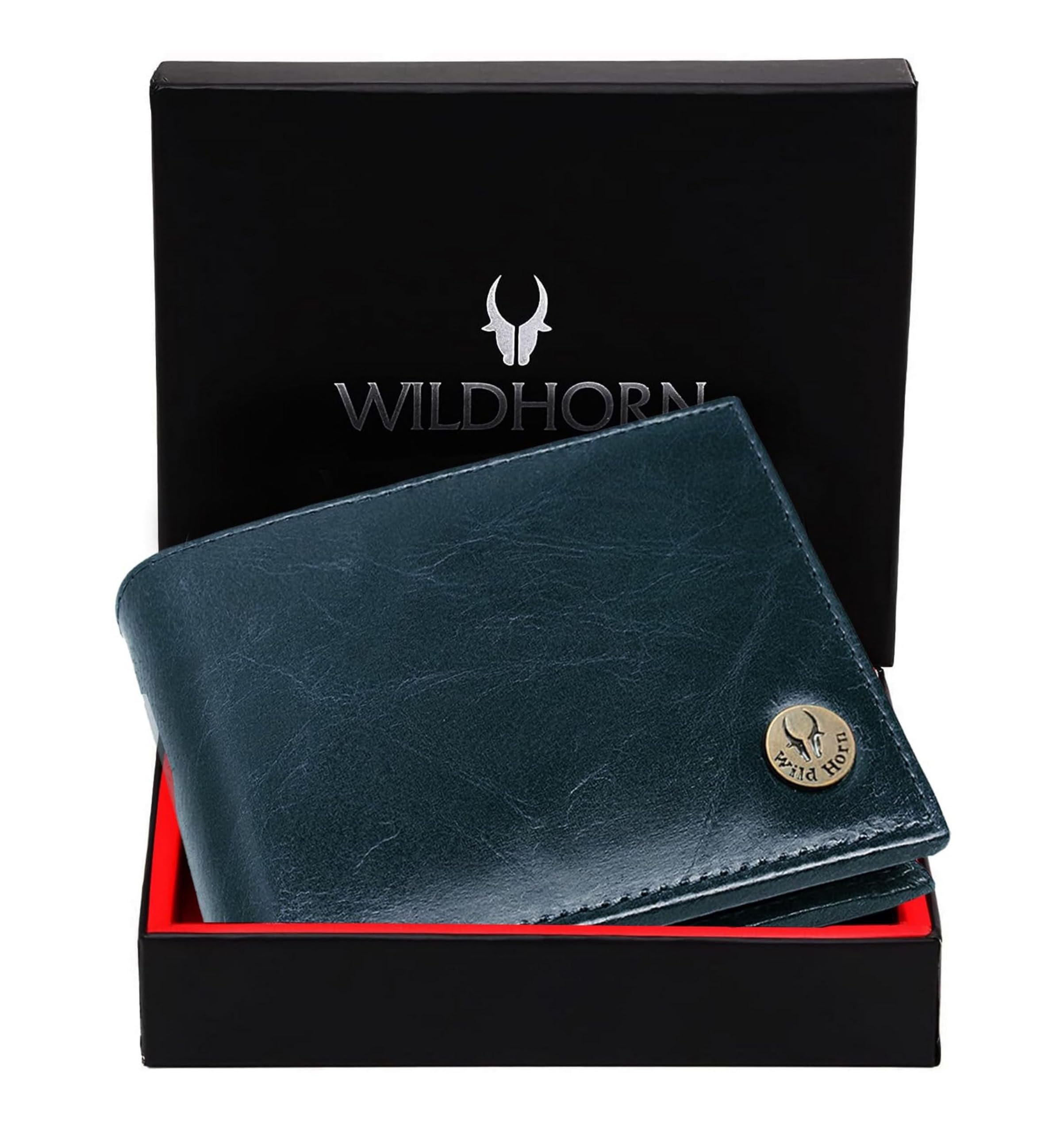 WildHorn Blue Leather Wallet for Men I Ultra Strong Stitching I 6 Card Slots I 2 Currency & 2 Secret Compartments