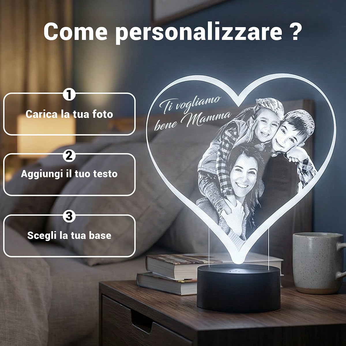 Lampephoto.fr - Lampada fotografica personalizzata a forma di cuore, regalo per la Festa della Mamma, per la mamma, idee regalo personalizzate per donne e coppie, Festa della Madre