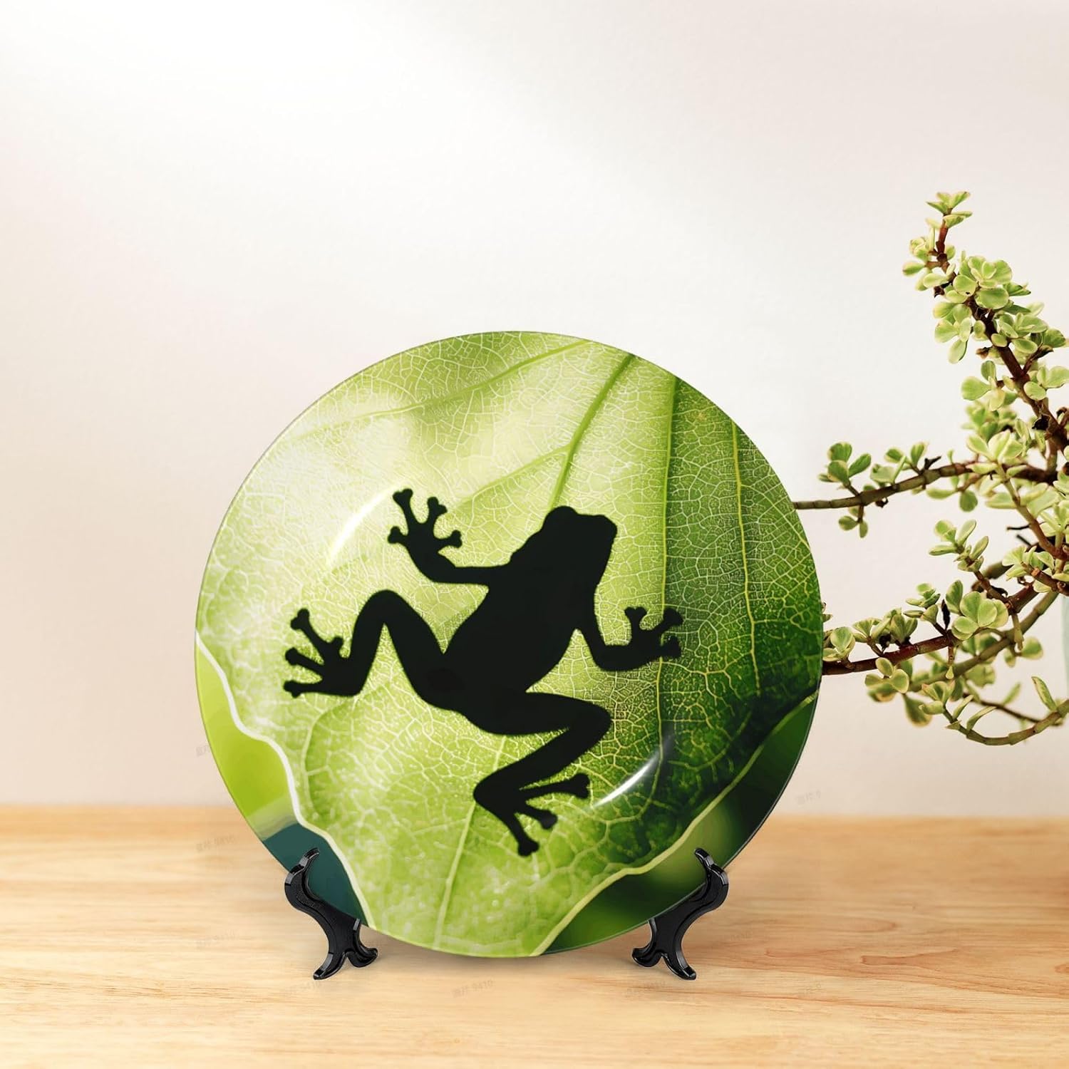 Frog Shadow On The Leaf Style Ceramic Plate Display Home Display With Stand Wall Hanging Plate For Home Decor 10 Inch