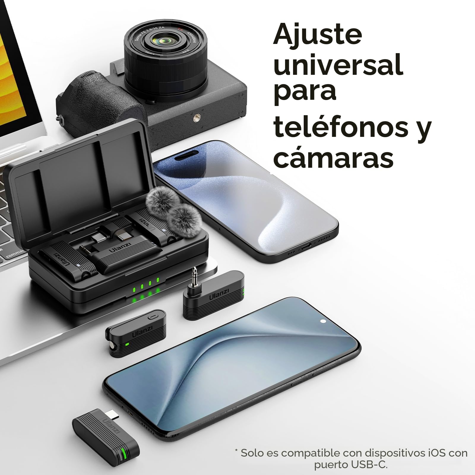 ULANZI A100 Micrófono Inalámbrico Solapa para Cámara iPhone Android, Micrófono para Grabación de Vídeo, Streaming Directo, Youtube, Tiktok, Vlog, Entrevista, USB C, 13.5h de Duración de Batería
