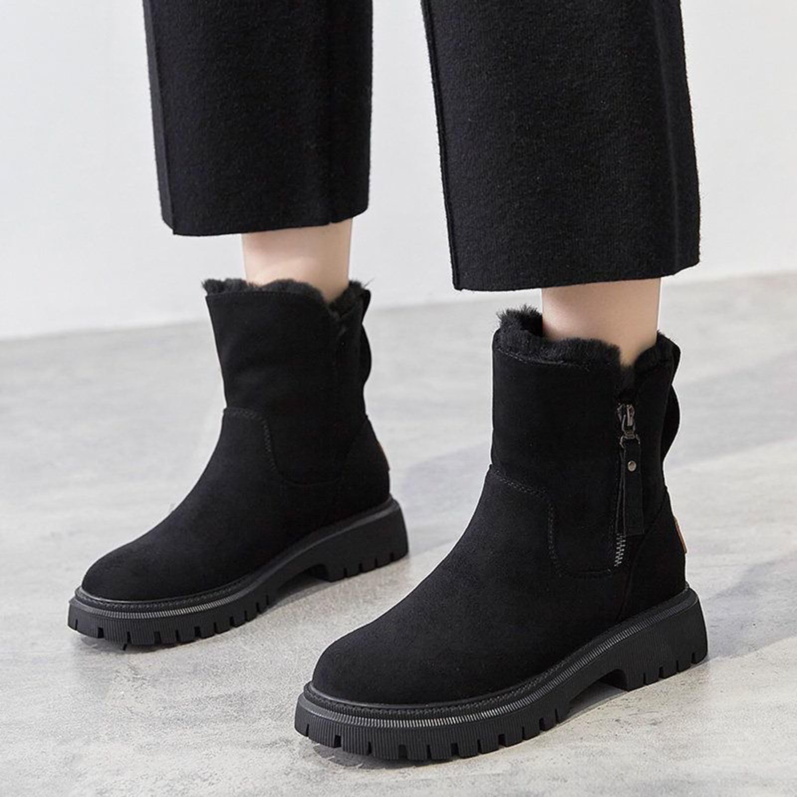 Generisch Winterstiefel Damen Gefüttert - Winterschuhe Schneestiefel Warm Stiefeletten Wasserdicht Winter Boots Outdoor mit Seitlicher Reißverschluss Stiefel