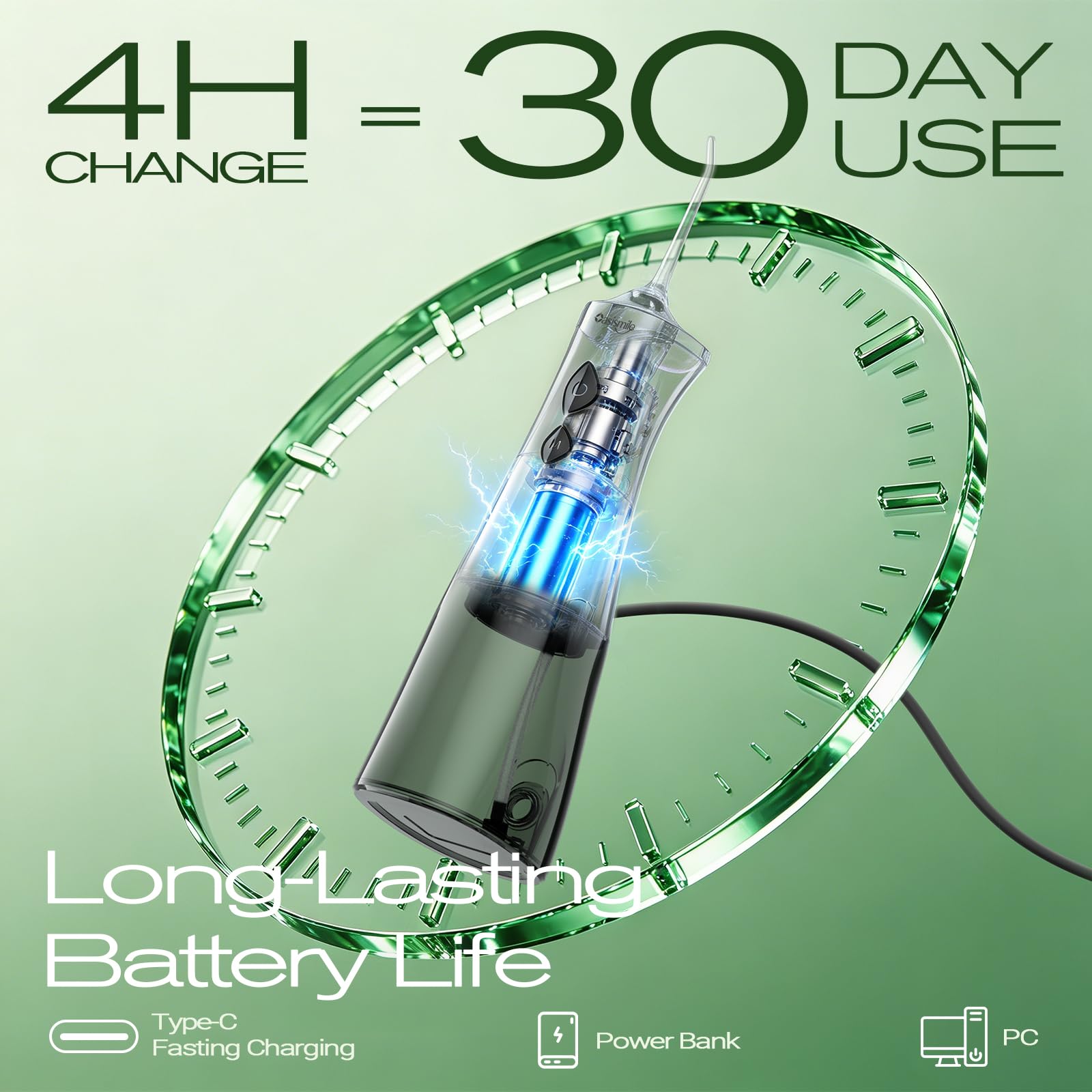 OasiSmile Irrigador bucal C2 para dientes, irrigador oral inalámbrico de 350 ml para aparatos ortopédicos y encías sensibles, presión ajustable de bricolaje, 4 modos, 5 puntas de chorro, púa dental