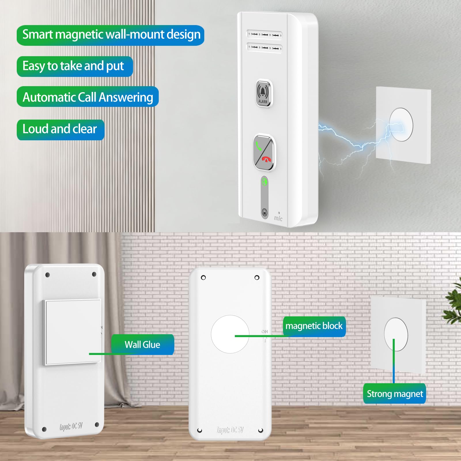 Interphone sans fil 2 voies avec support magnétique Portée 500 m Talkie-walkie d'urgence pour la sécurité intérieure et extérieure
