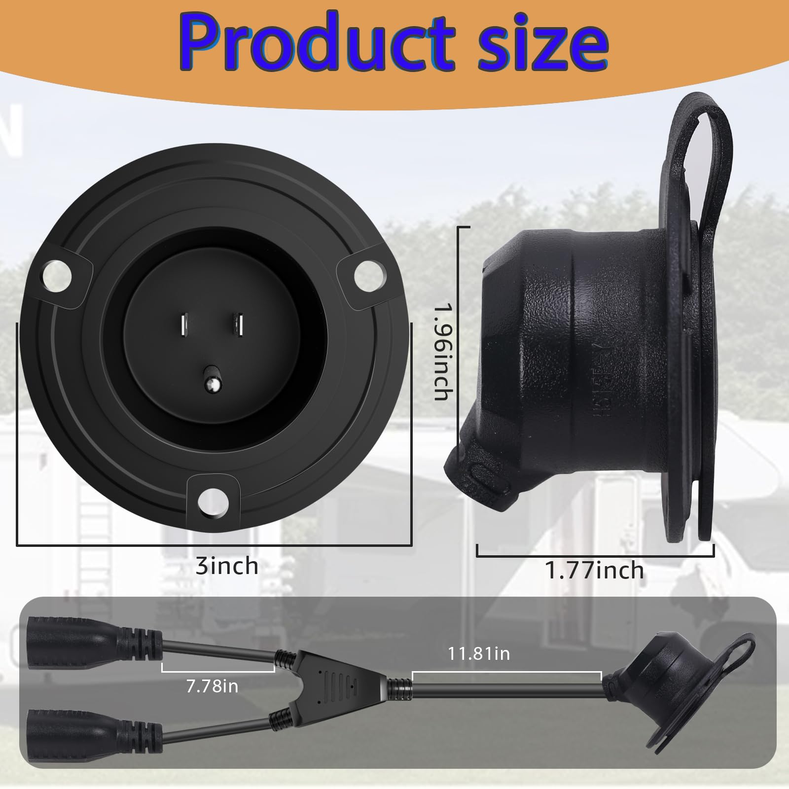 Ac Power Inlet 15A 125V AC Flange Port Plug - Waterproof RV Shore