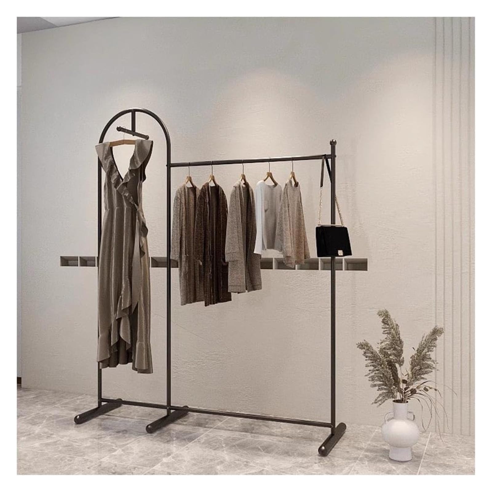 FGXHHS Freestanding Metal Garment Rack with Open Partition for Retail Stores, Bedroom, and Wardrobe Organization