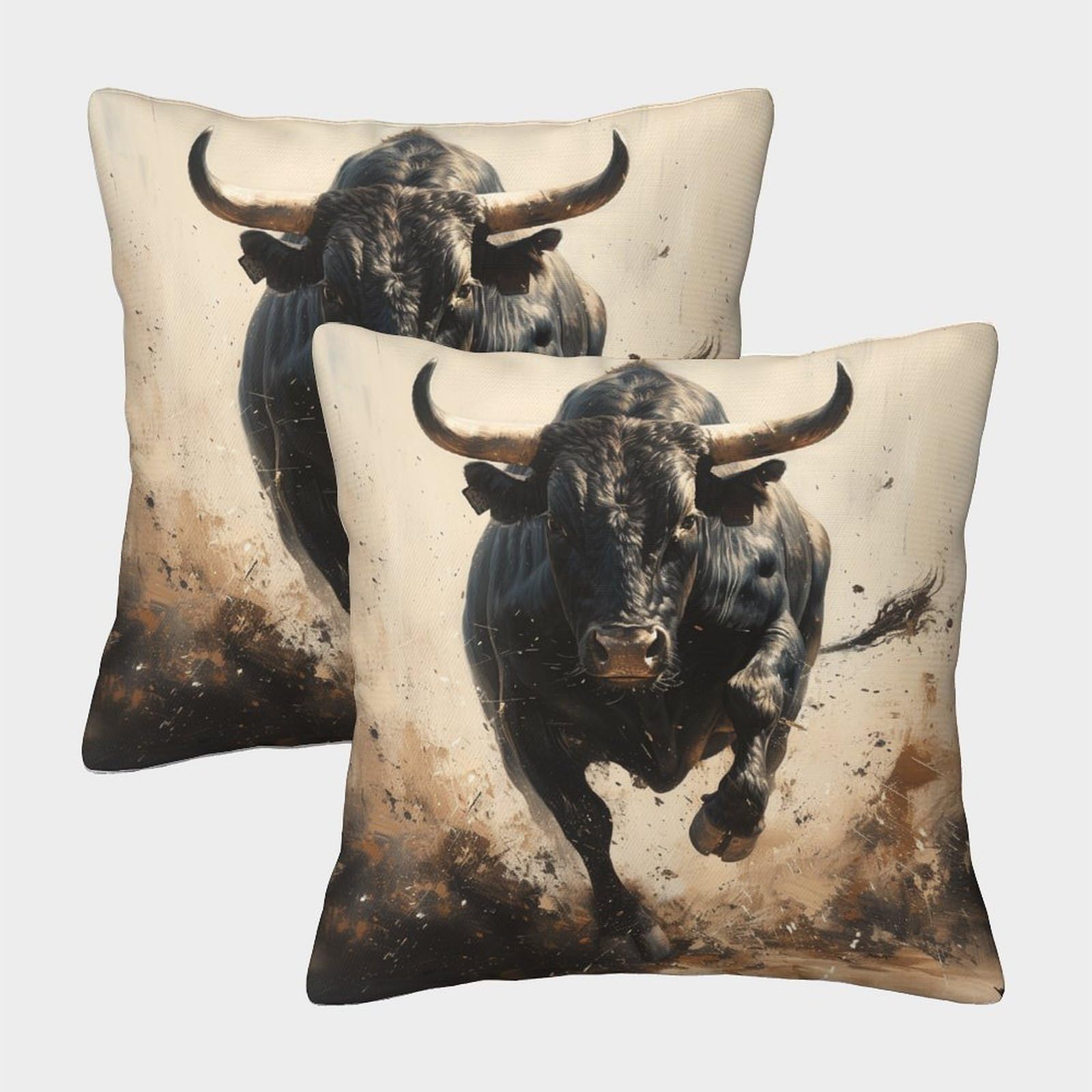 kaiyun 2 Pack 45x45cm Pillow Cases,Black Bull - Animals Decorative 3D Printed Cushion Cover,sofa Bed Decorative Cushions