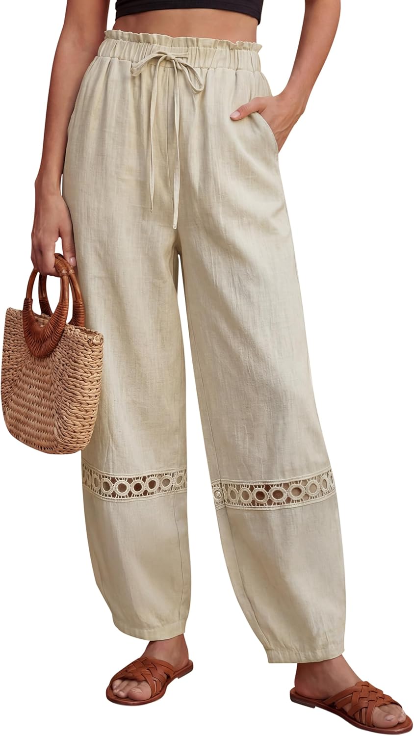 Blooming Jelly Womens Casual Pants Boho Harem Summer Pant 2026 Elastic High Waist Drawstring Pants with Pockets