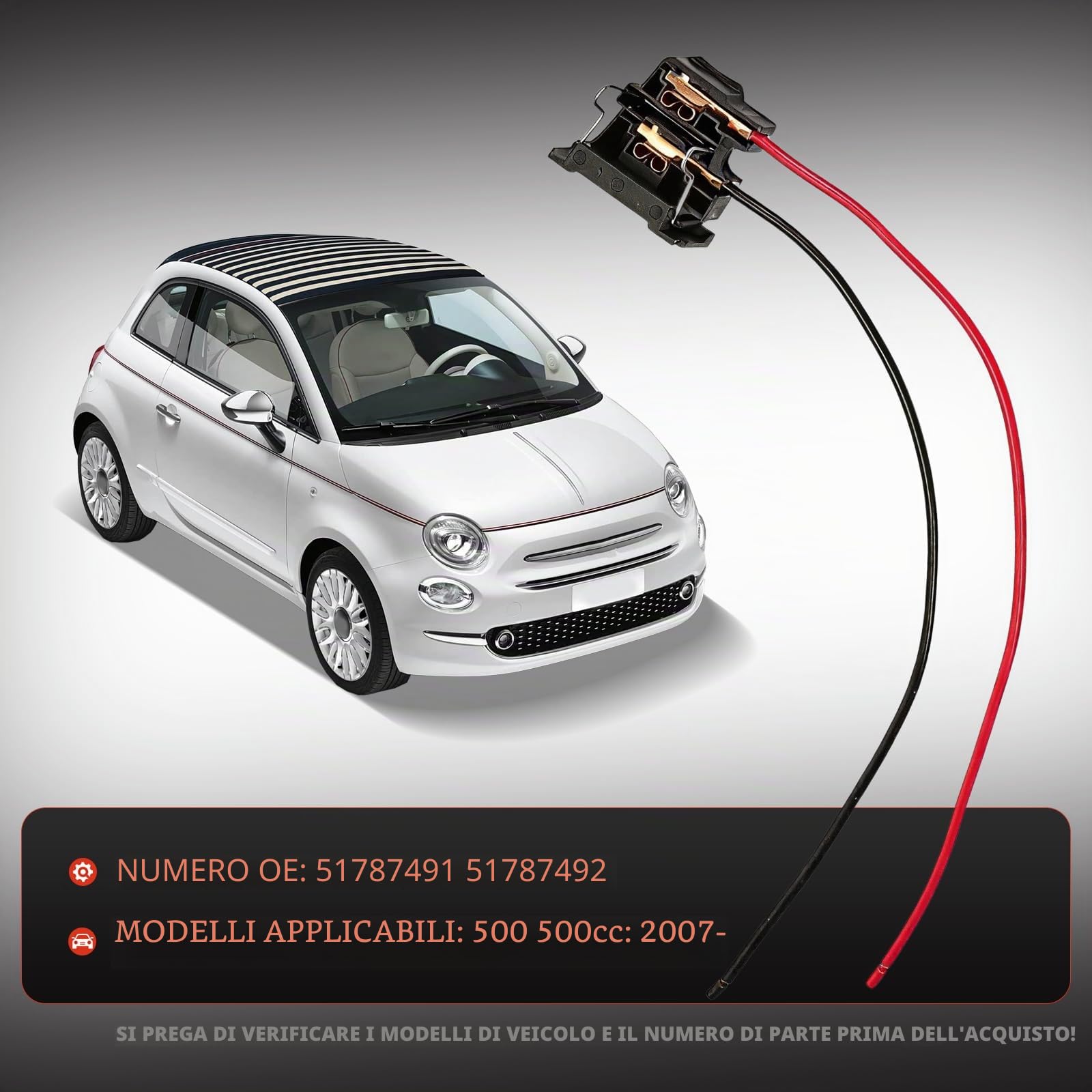 2 Portalampada H7 Per 500 500C (312) 51787491 Kit Riparazione Per Portafari Attacco Lampadina Alogena Con 4 Tubi Termorestringenti 51787492