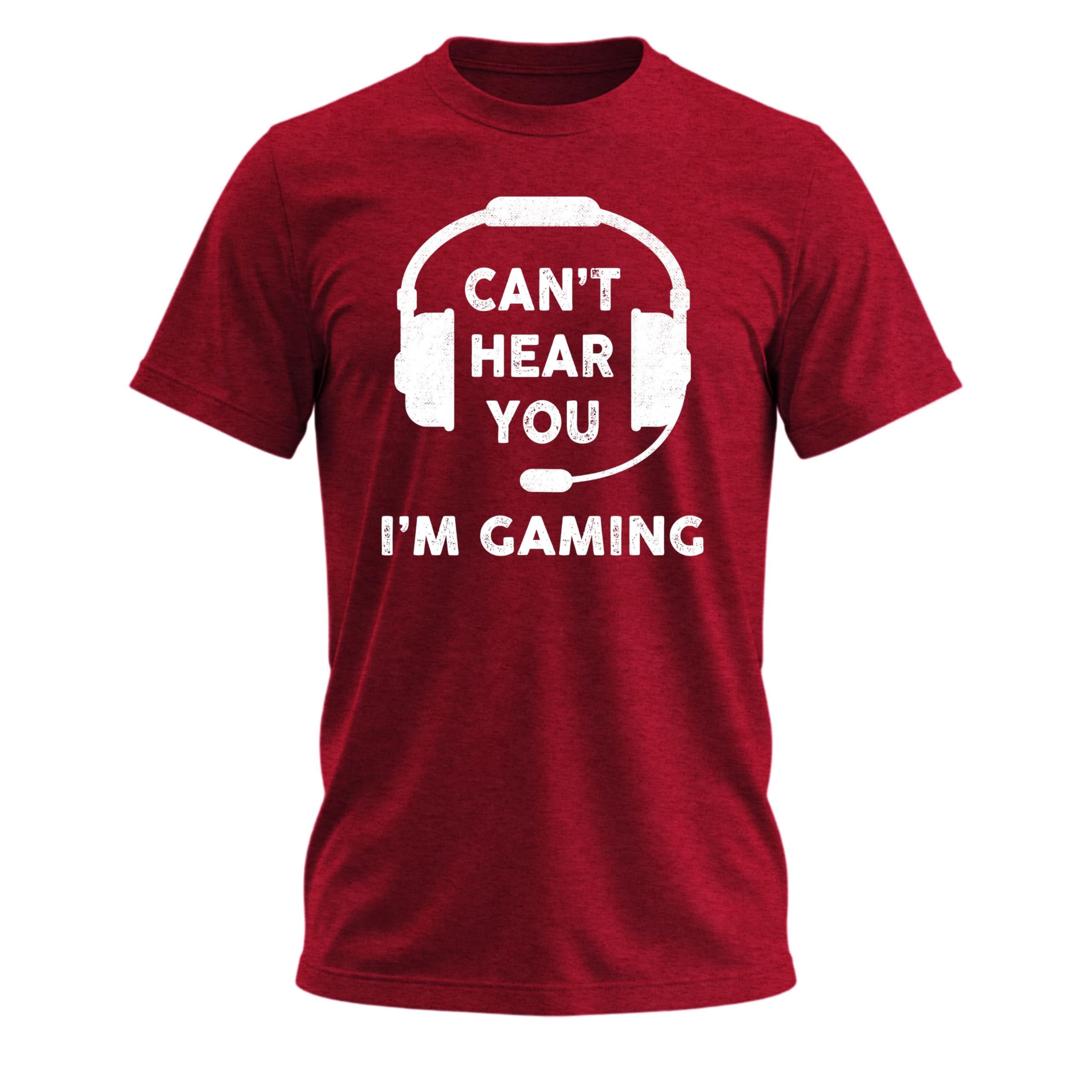 Sweet Gisele Men's Burgundy Heather Can't Hear You I'm Gaming T-Shirt, Funny T Shirt For Video Gamer Headset Humor Joke Gifts For Teenage Boys - Large